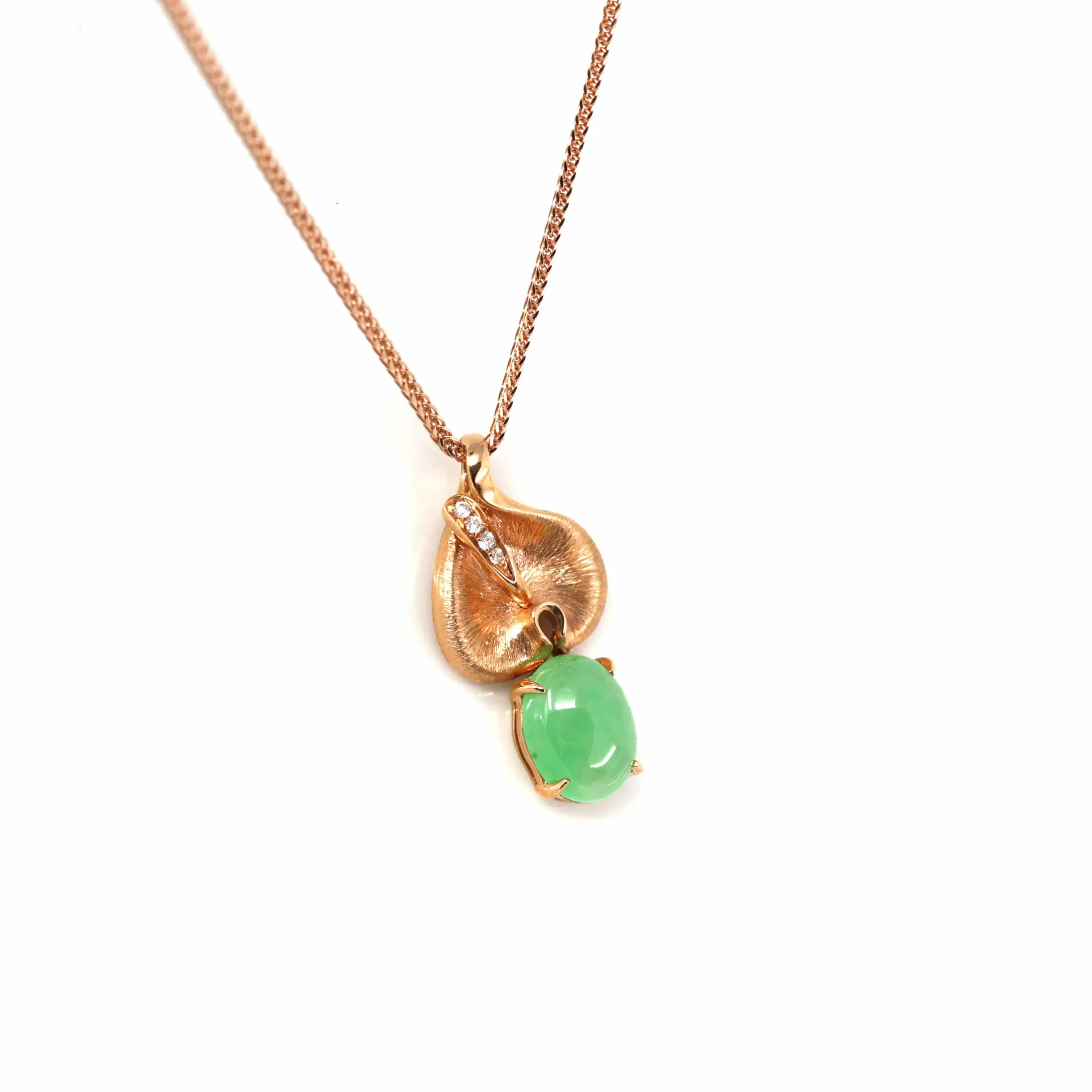 18k Rose Gold Jadeite Jade Diamond Pendant Necklace