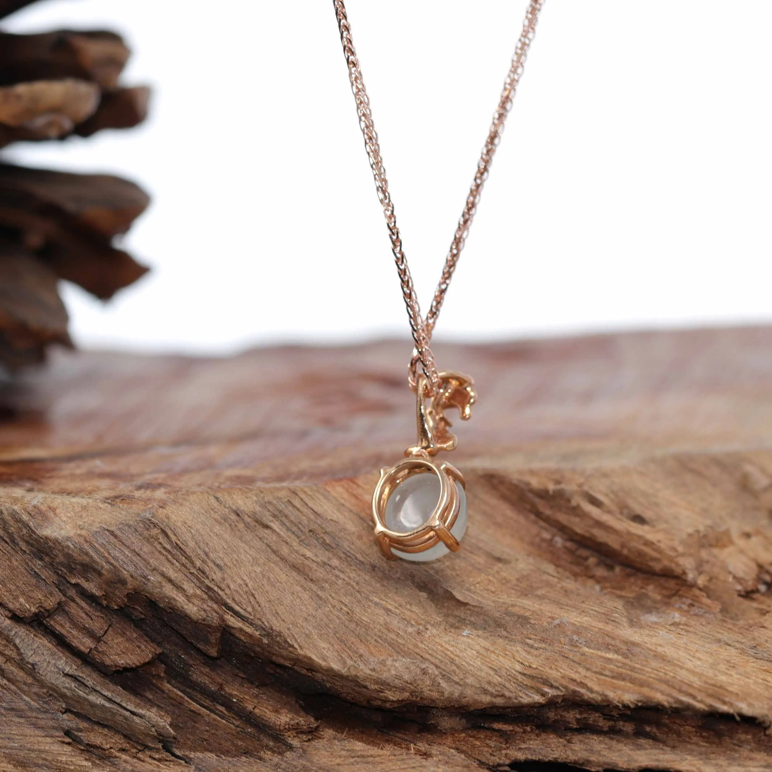 18K Rose Gold "Morning Glory" Genuine Ice Jadeite Jade Pendant with Diamonds