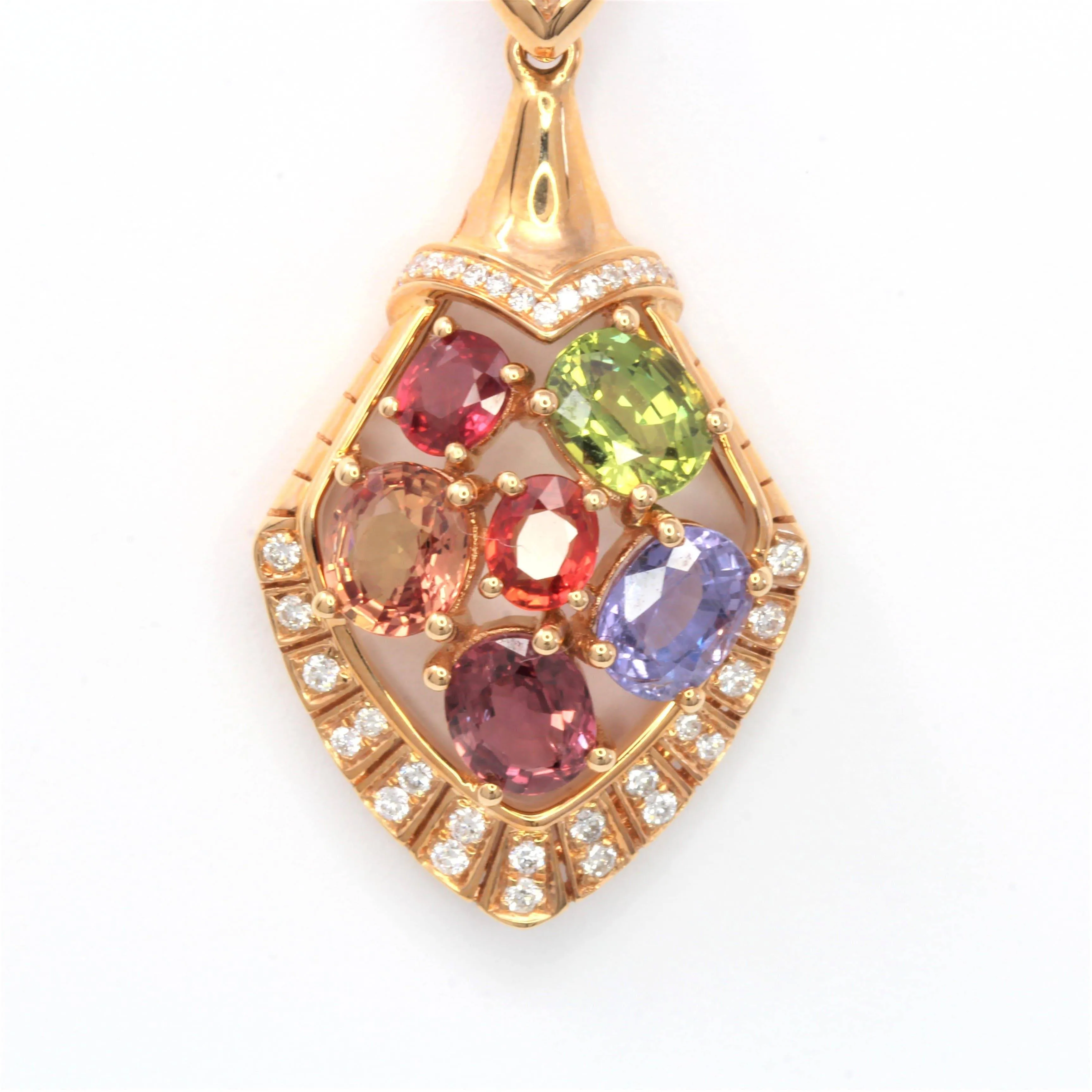 18k Rose Gold Sapphire & Diamond Pendant Necklace