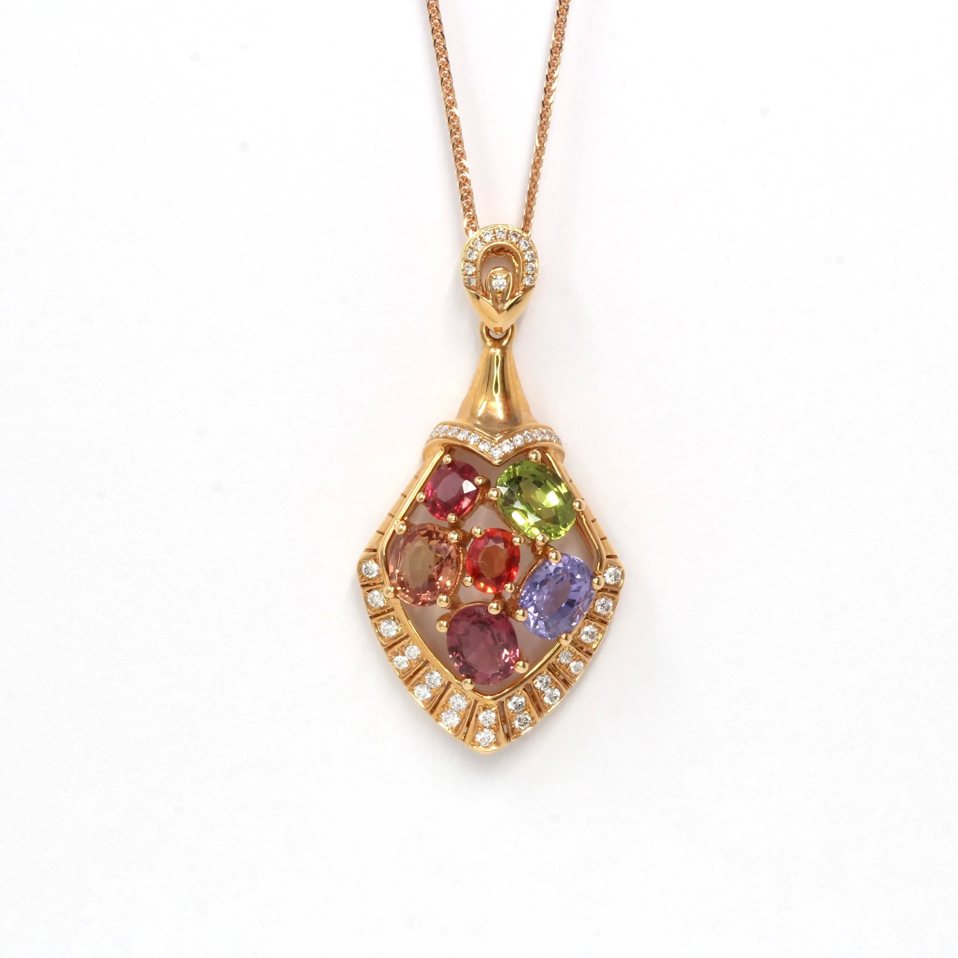 18k Rose Gold Sapphire & Diamond Pendant Necklace