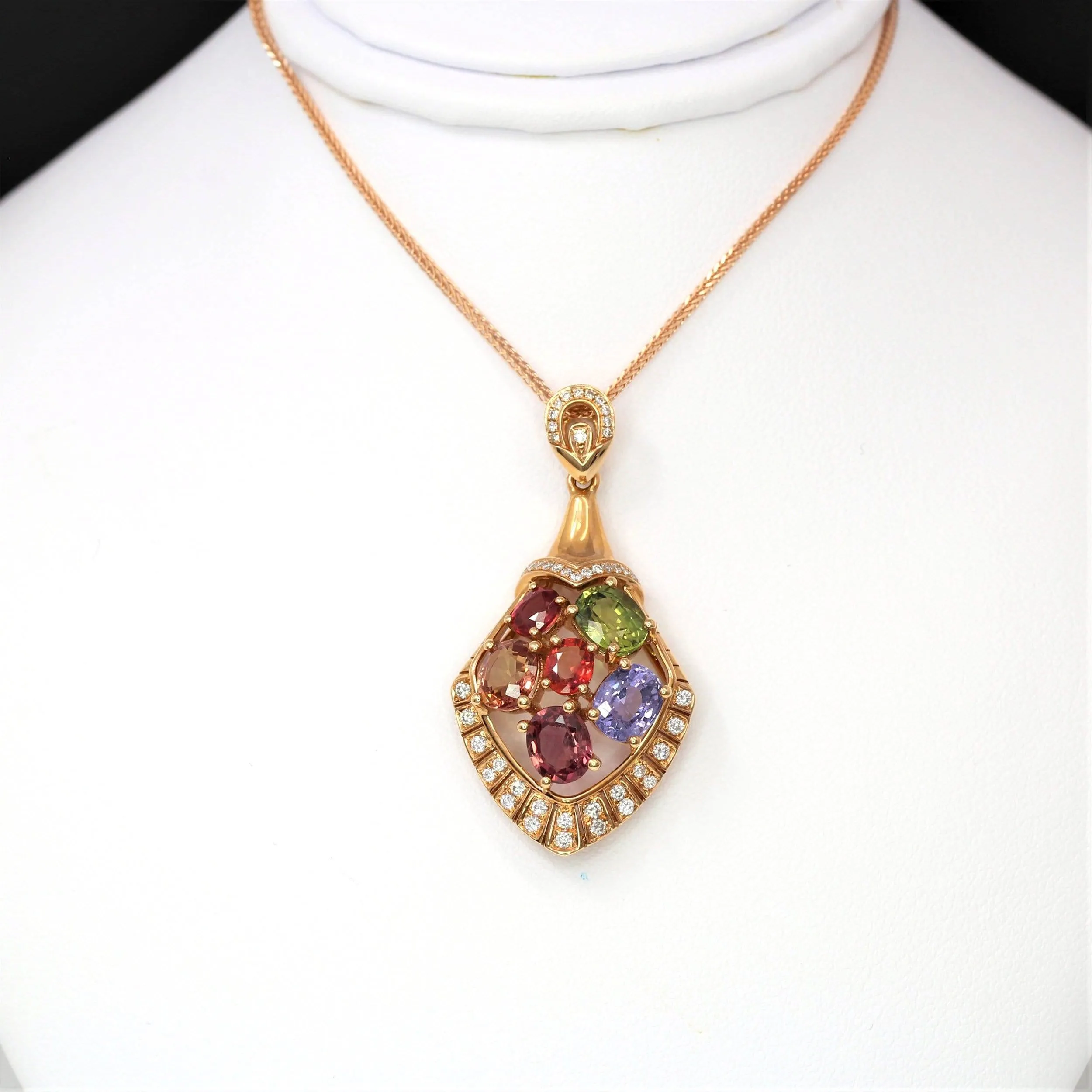 18k Rose Gold Sapphire & Diamond Pendant Necklace