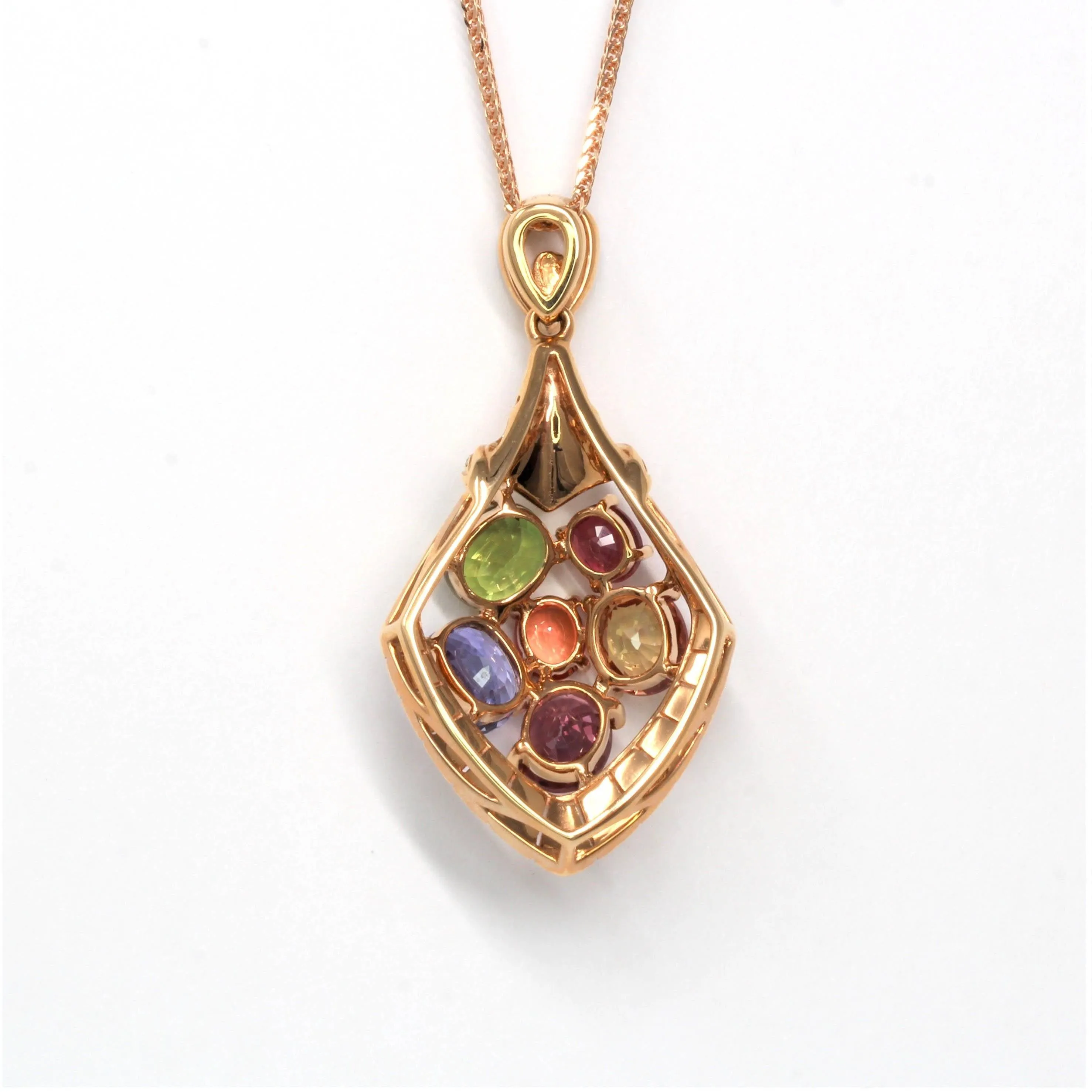 18k Rose Gold Sapphire & Diamond Pendant Necklace