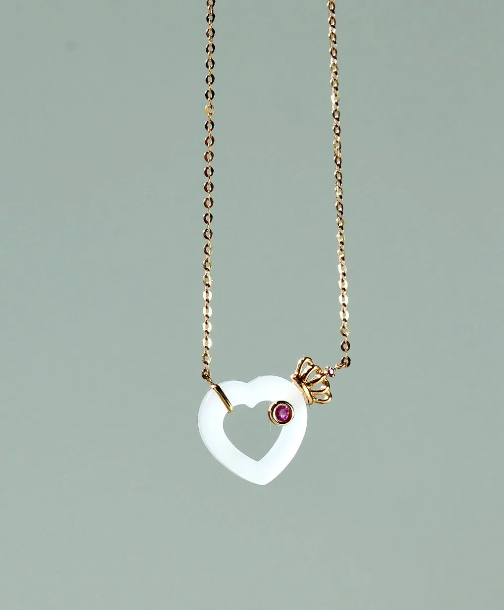18k White Jade Heart Pendant Necklace #1510