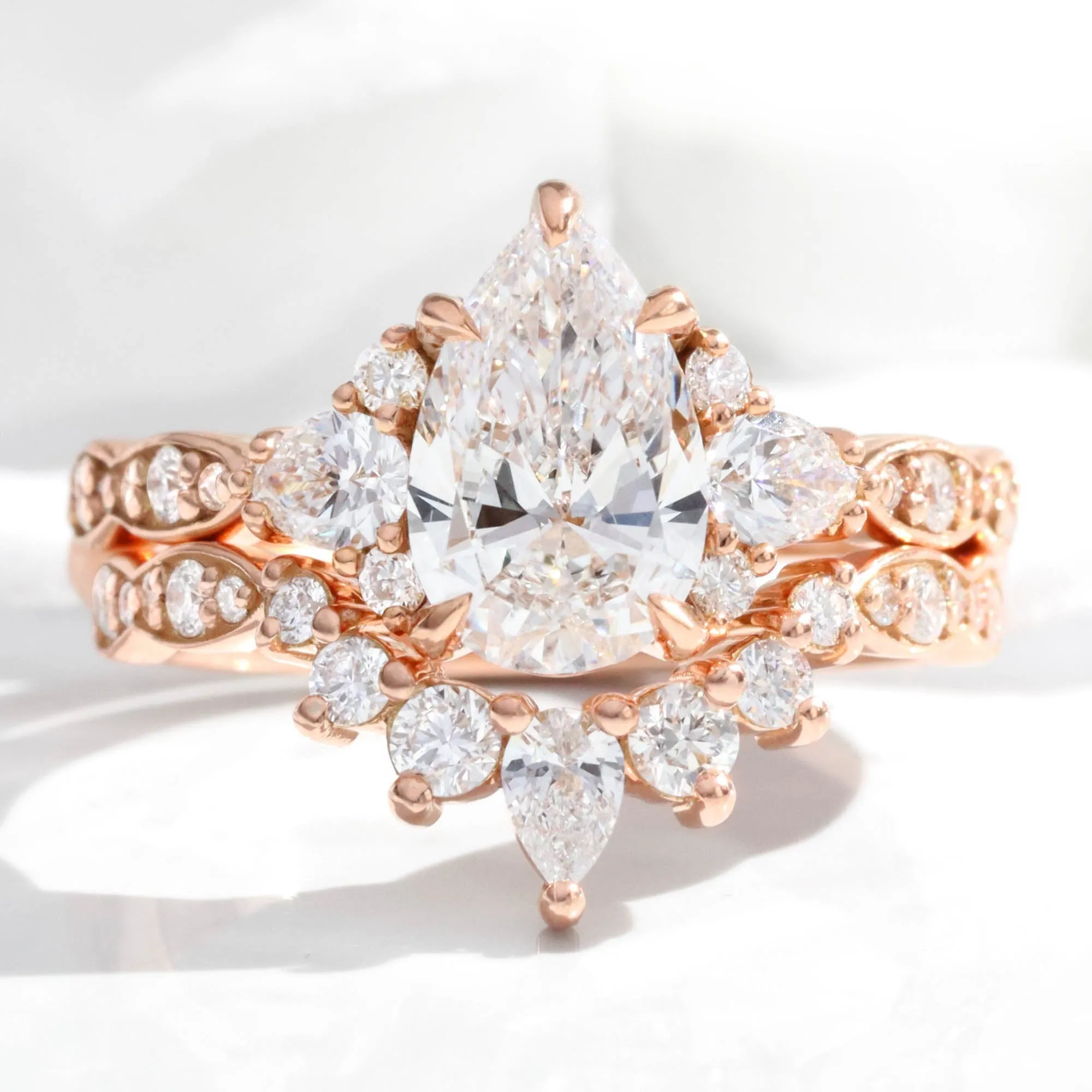 2.0 Ct. Pear Lab Diamond Ring w/ Natural Diamonds in Dahlia 3 Stone Ring