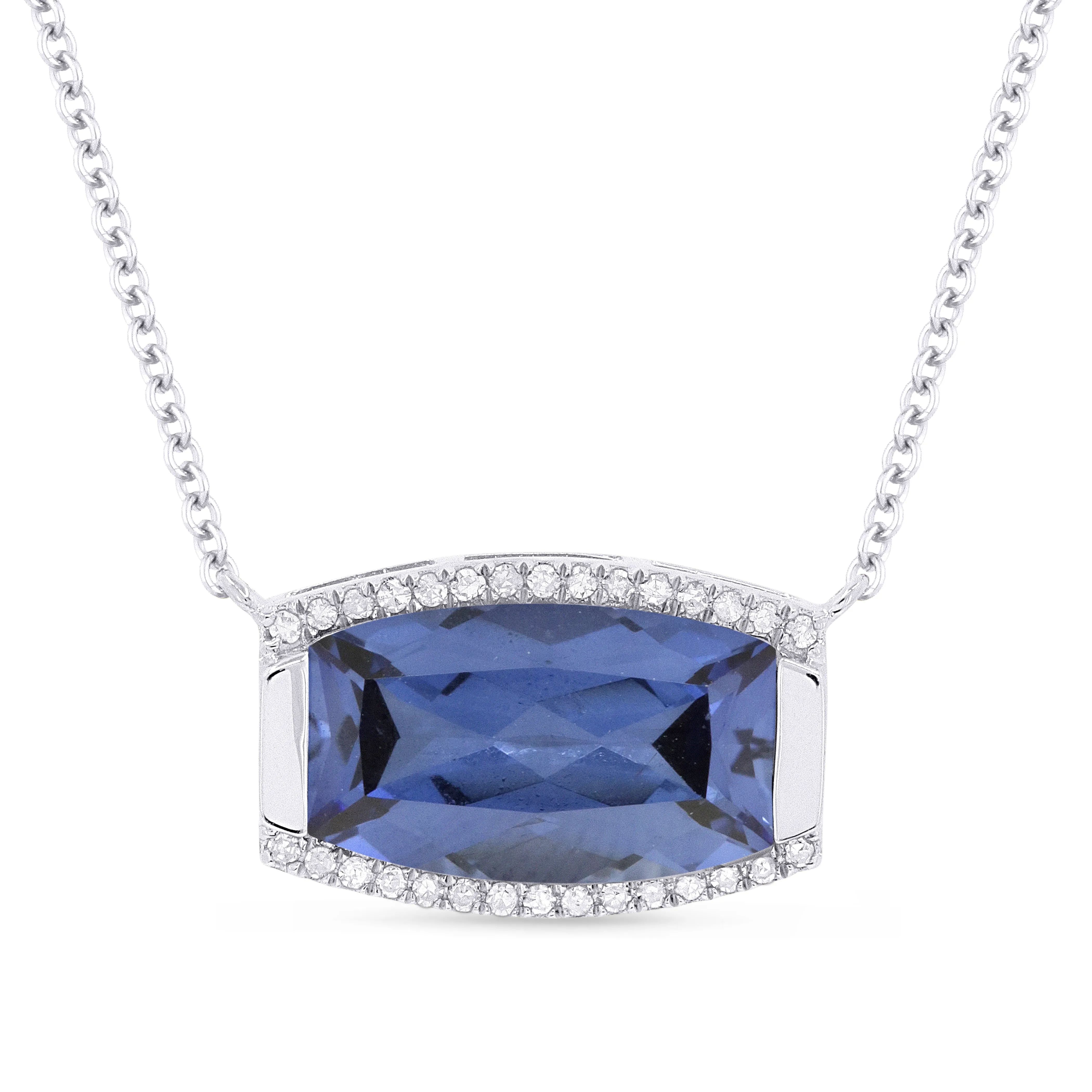 3.47ct Created Sapphire Necklace in 14K White Gold