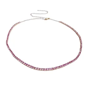 4 Prong Pink Sapphire Tennis Necklace