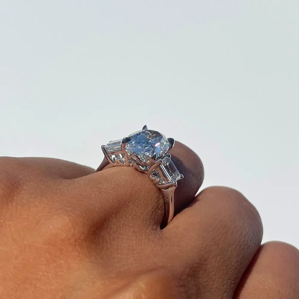 4.01 Oval Lab Diamond 3-Stone Engagement Ring