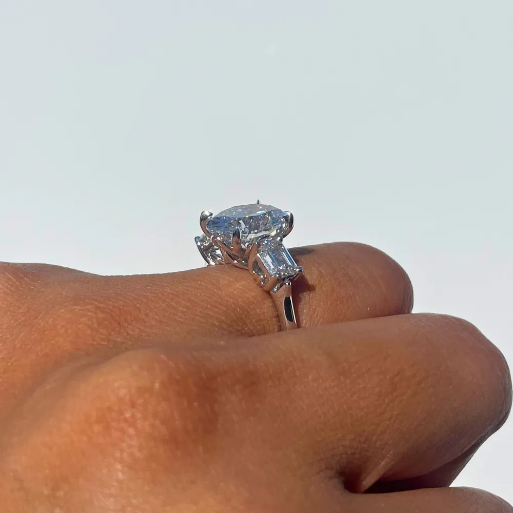 4.01 Oval Lab Diamond 3-Stone Engagement Ring