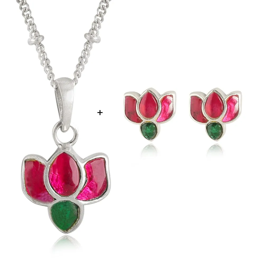 92.5 Silver Kundan Lotus Necklace