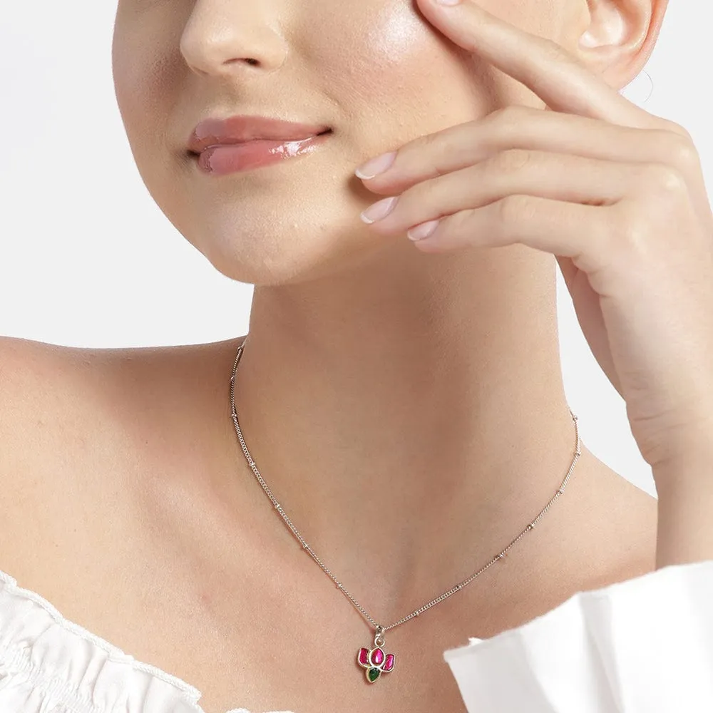 92.5 Silver Kundan Lotus Necklace