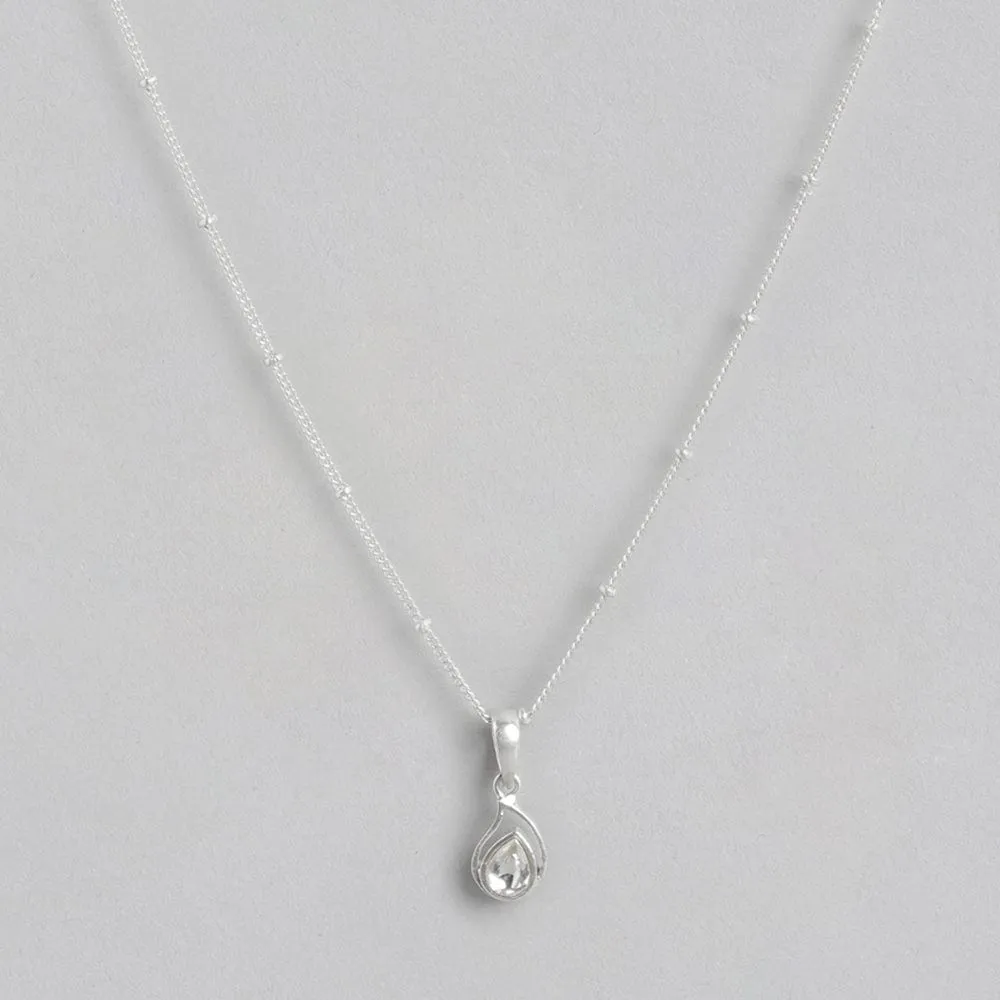 92.5 Silver White Kundan Drop Necklace