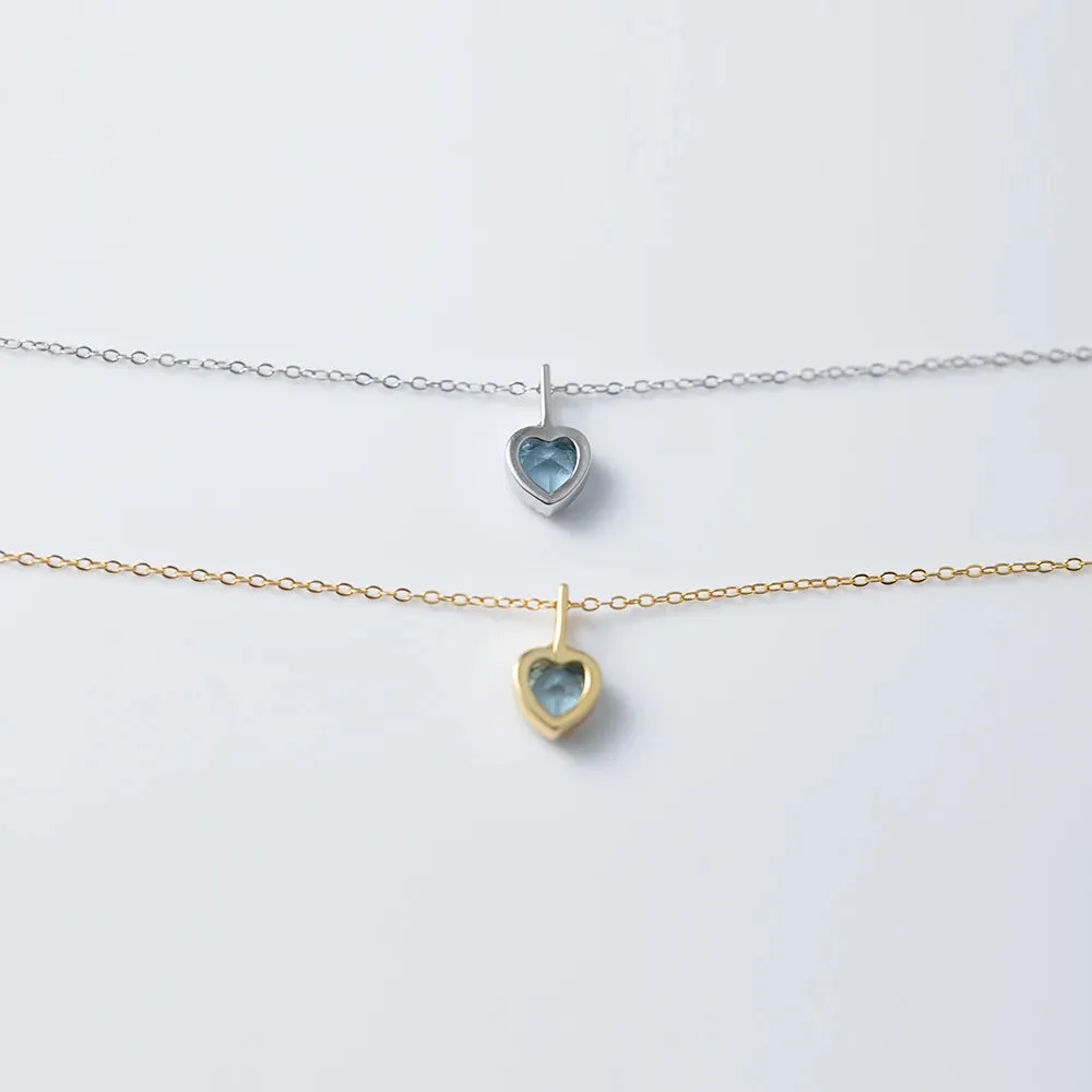 925 Sterling Silver Earrings and Necklaces Charm Jewelry Set - Blue Sapphire Heart - Xm251