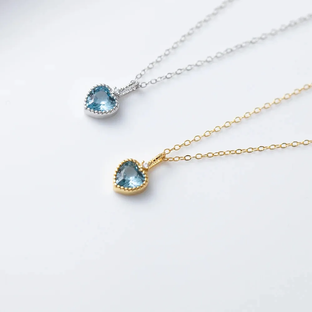 925 Sterling Silver Earrings and Necklaces Charm Jewelry Set - Blue Sapphire Heart - Xm251