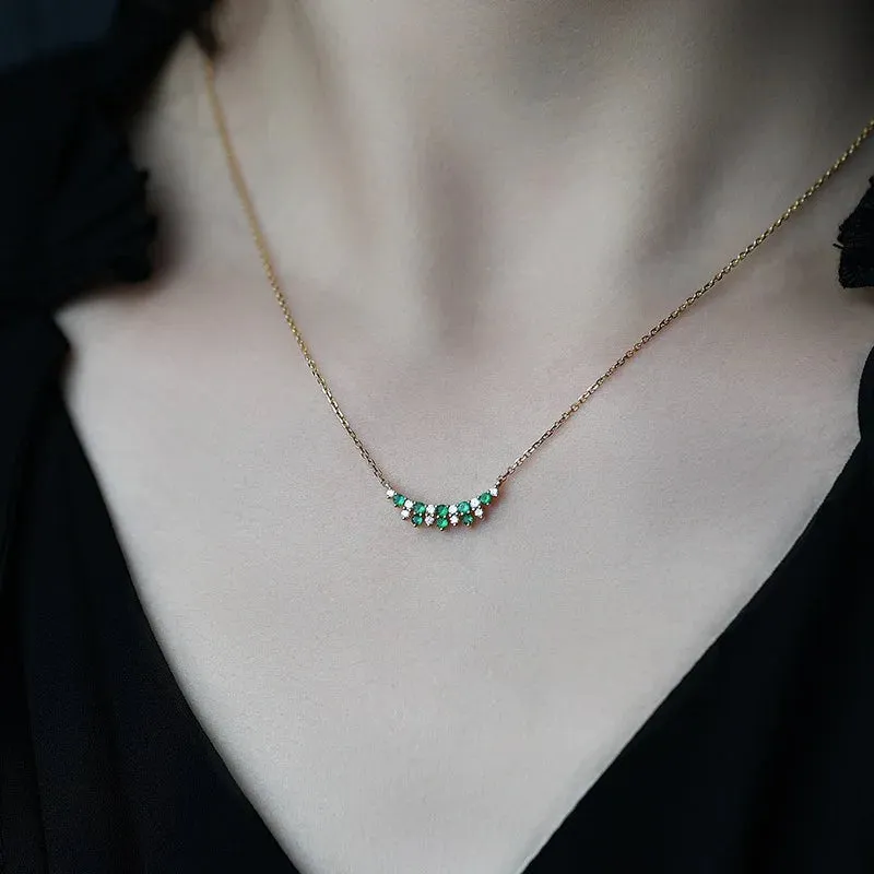 925 Sterling Silver Necklace Charm Jewelry - Emerald Zircon Pendant - Xm411