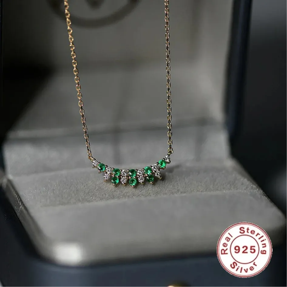 925 Sterling Silver Necklace Charm Jewelry - Emerald Zircon Pendant - Xm411