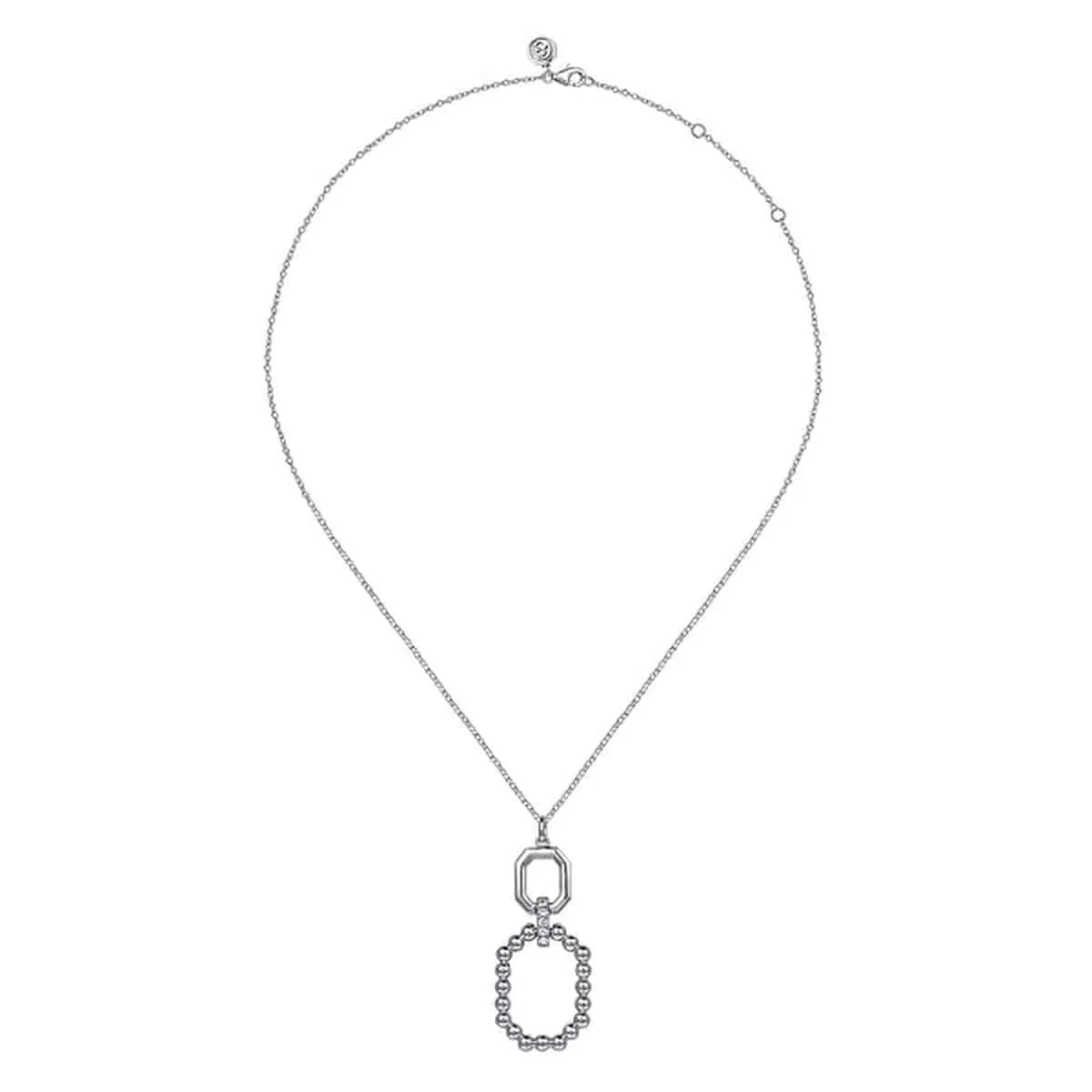 925 Sterling Silver Octagon White Sapphire Bujukan Pendant Drop Necklace