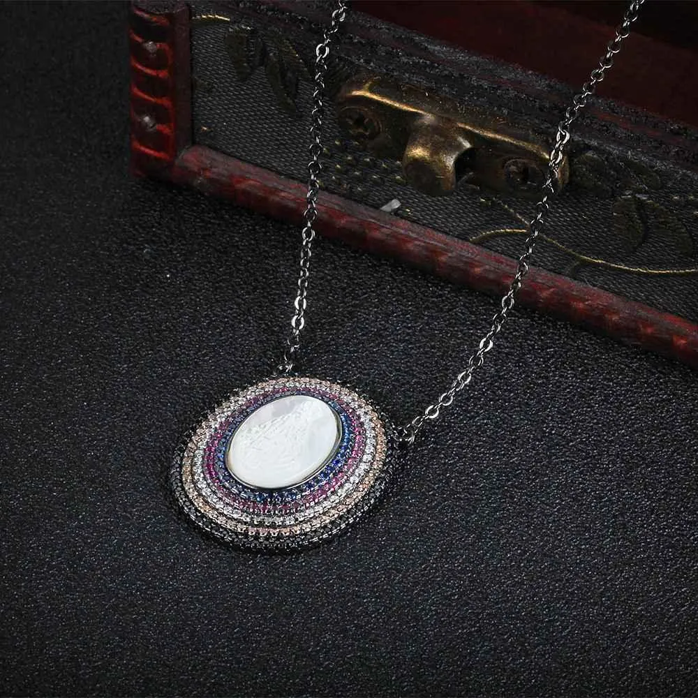 925 Sterling Silver Round Jade Stone Cubic Zirconia Pendant Choker Necklace