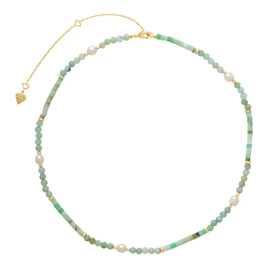 Amazonite Jade & Pearl Gold Necklace