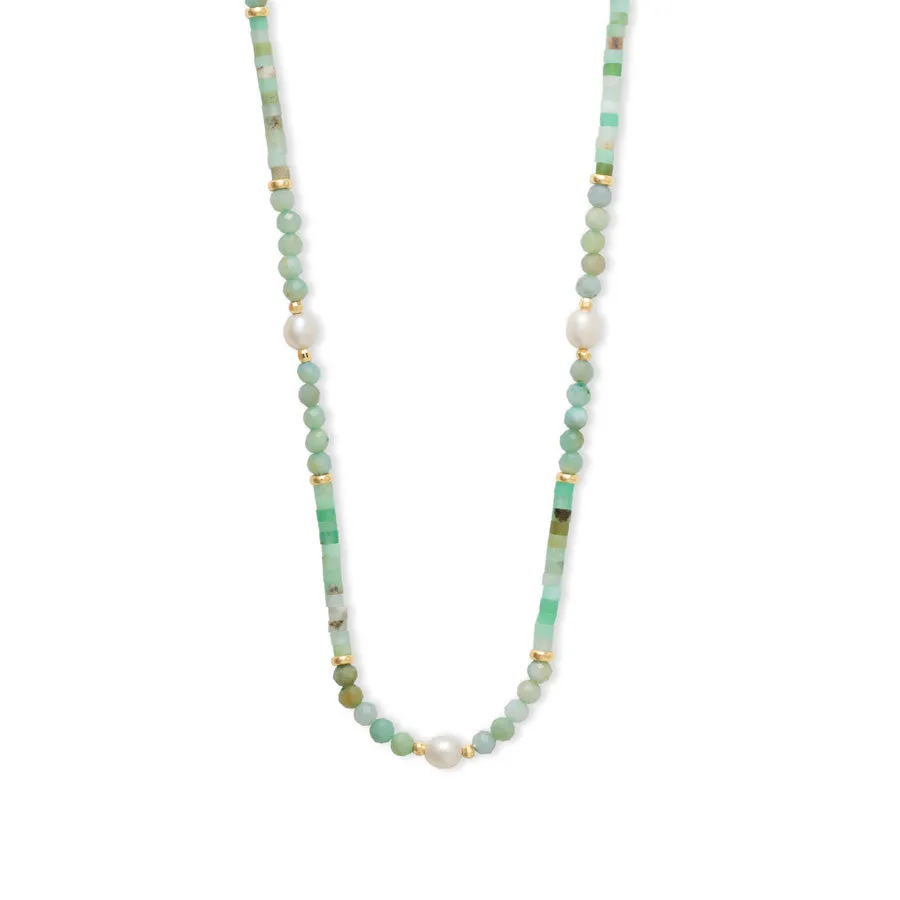 Amazonite Jade & Pearl Gold Necklace