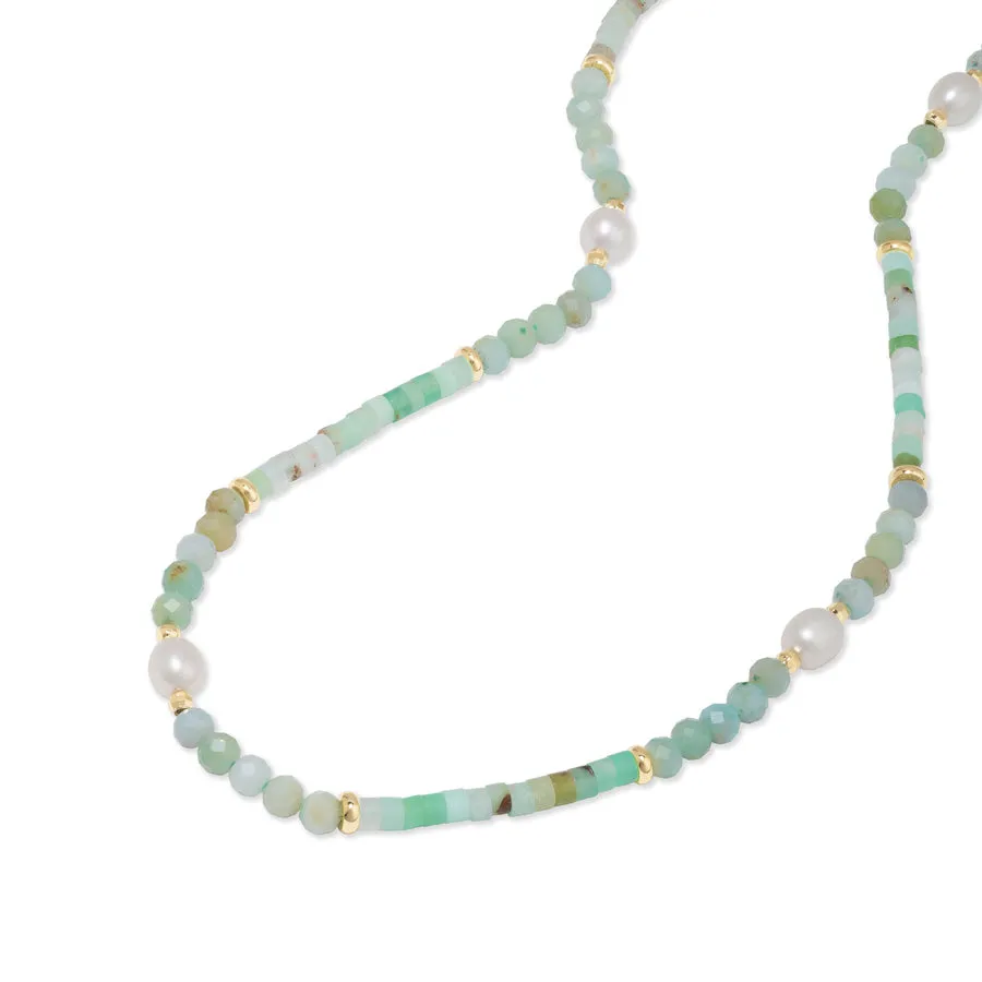 Amazonite Jade & Pearl Gold Necklace