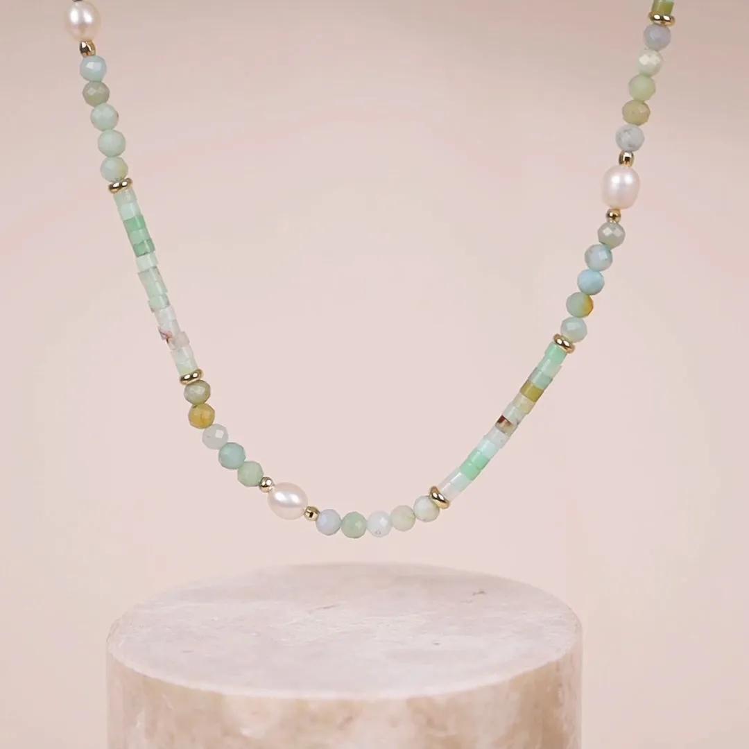 Amazonite Jade & Pearl Gold Necklace