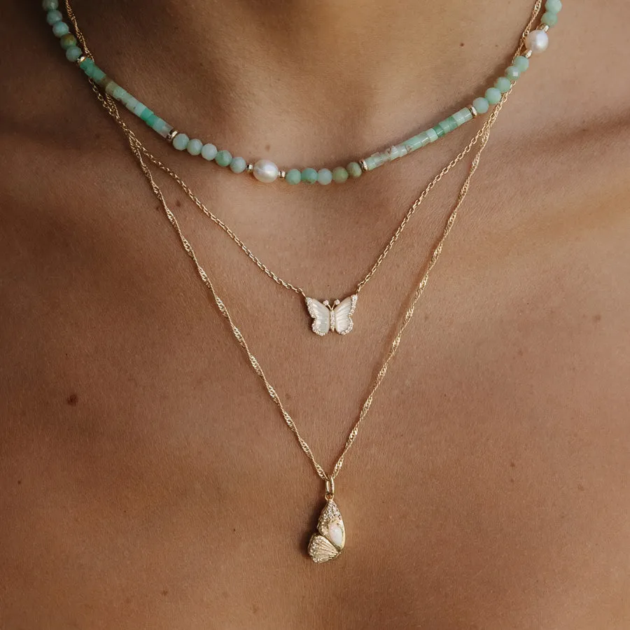 Amazonite Jade & Pearl Gold Necklace