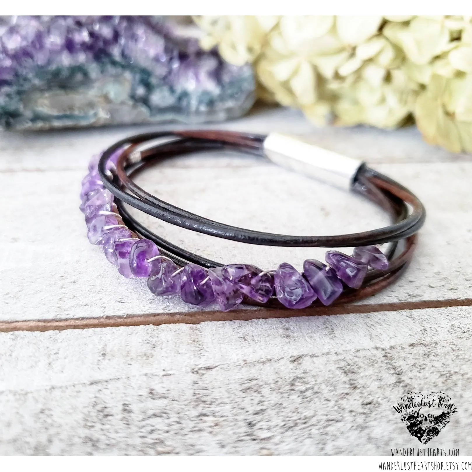 Amethyst leather bracelet