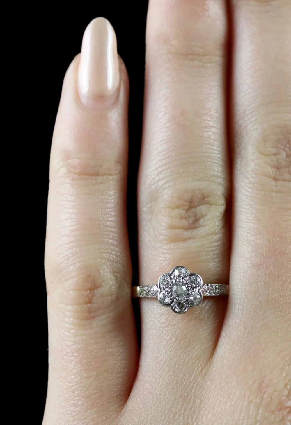 Antique Edwardian Diamond Cluster Ring 18Ct Platinum Circa 1915