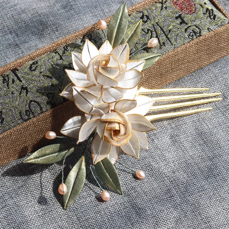 Antique Style Gold Gardenia Retro Pearl Hair Hairpin