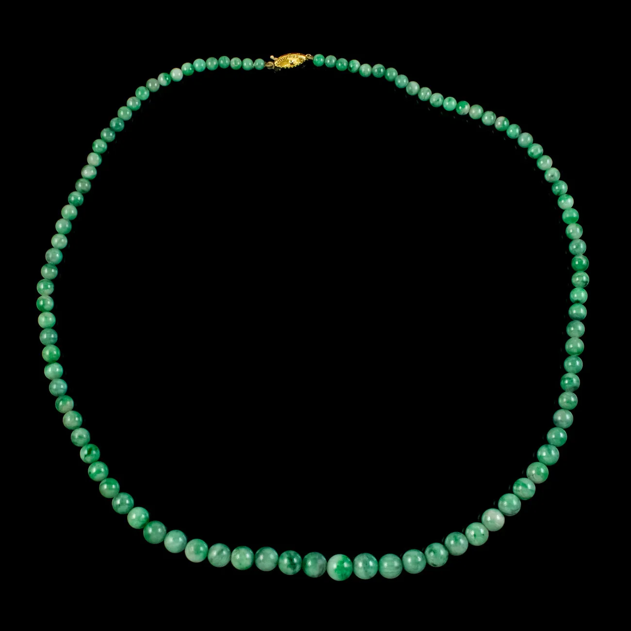 Antique Victorian Jade Bead Necklace 9ct Gold Clasp Circa 1900