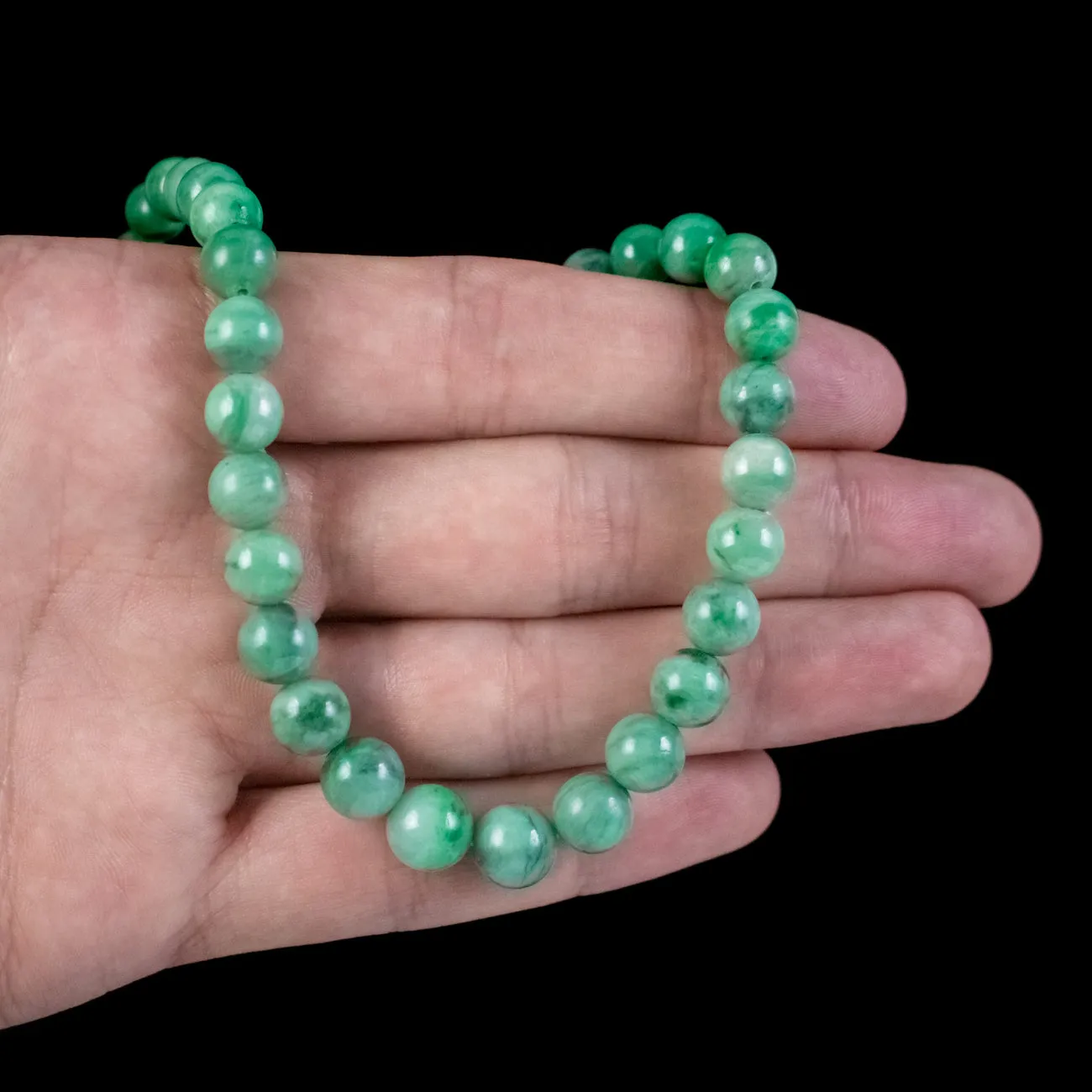 Antique Victorian Jade Bead Necklace 9ct Gold Clasp Circa 1900