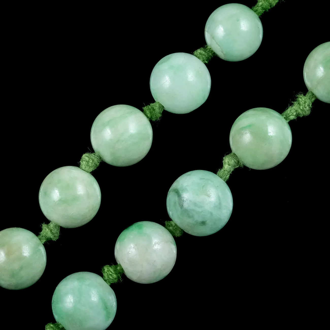 Antique Victorian Long Jade Bead Necklace Silver Clasp
