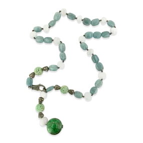 Aquamarine, Jade & Diamond Necklace