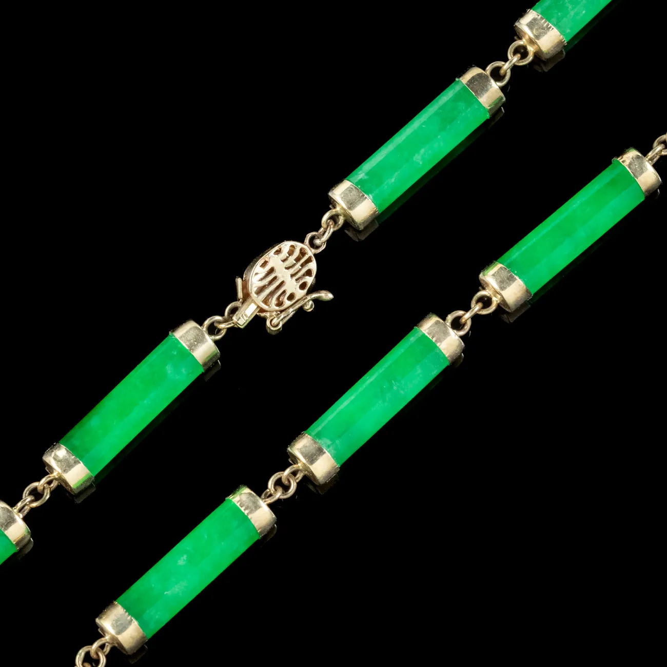 Art Deco Style Jade Collar Necklace 9ct Gold