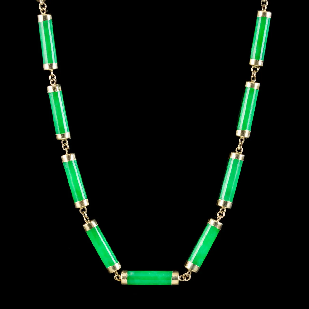 Art Deco Style Jade Collar Necklace 9ct Gold