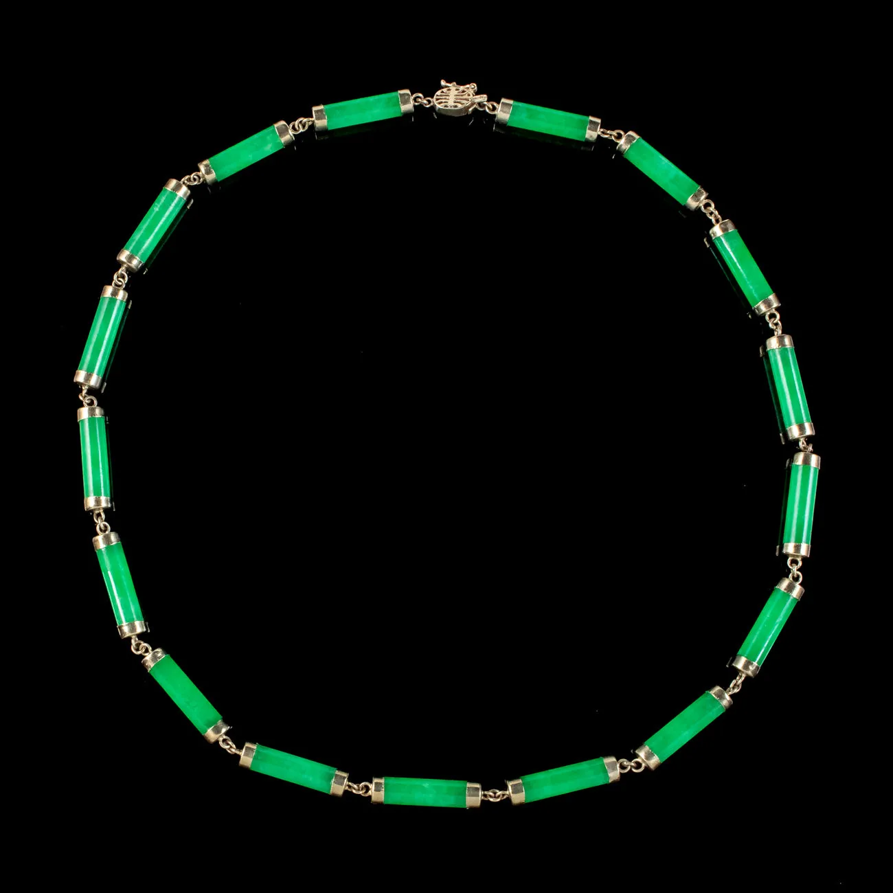 Art Deco Style Jade Collar Necklace 9ct Gold