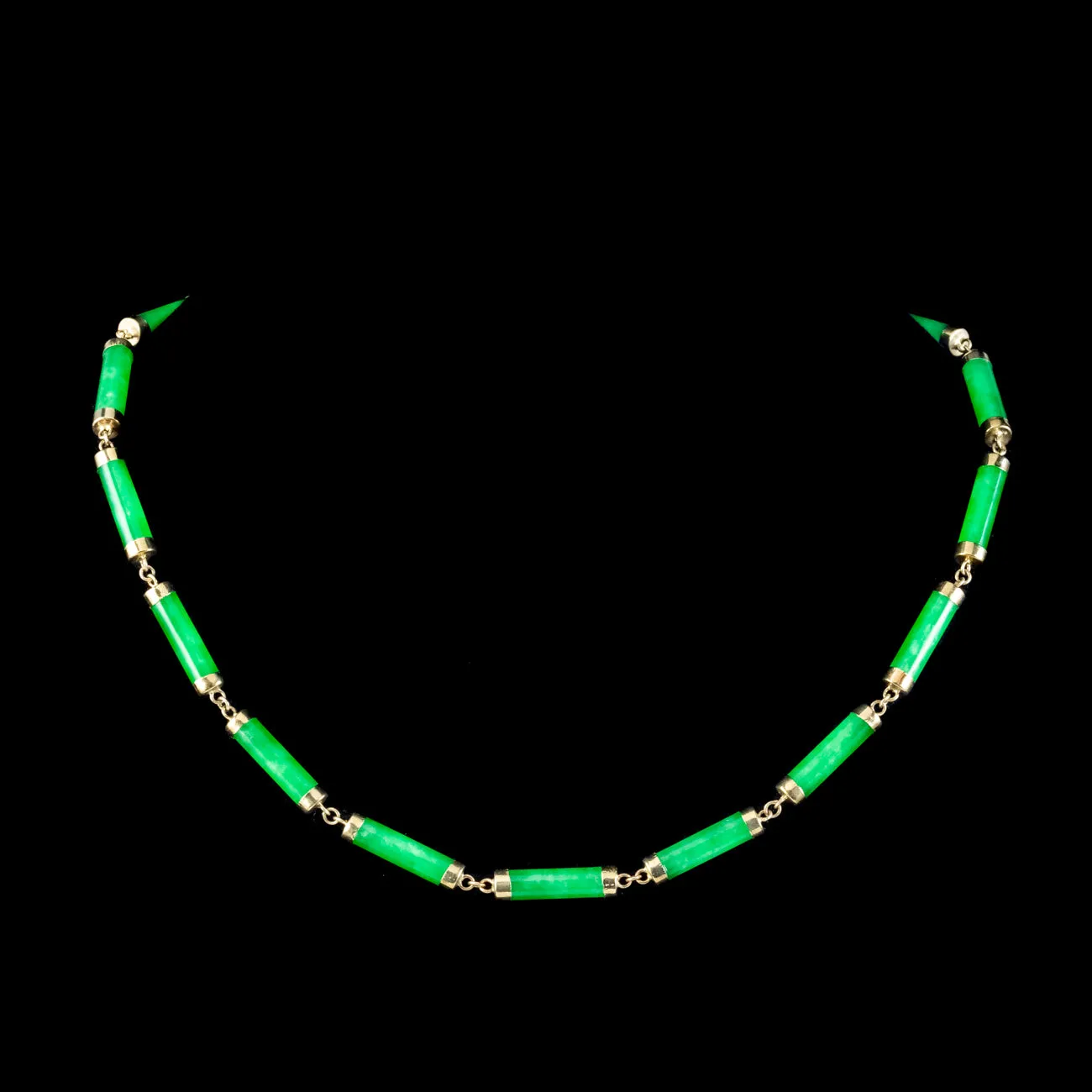 Art Deco Style Jade Collar Necklace 9ct Gold