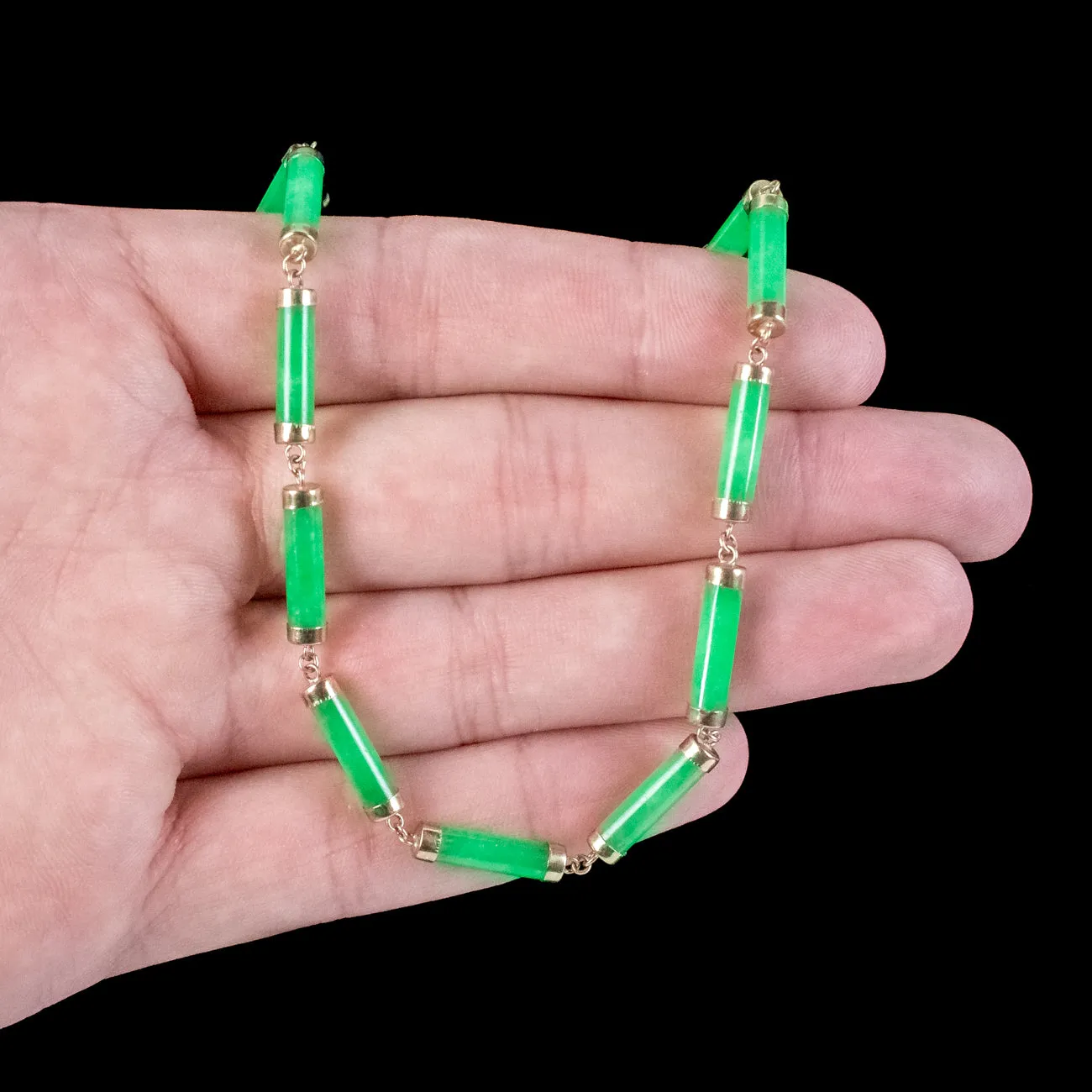 Art Deco Style Jade Collar Necklace 9ct Gold