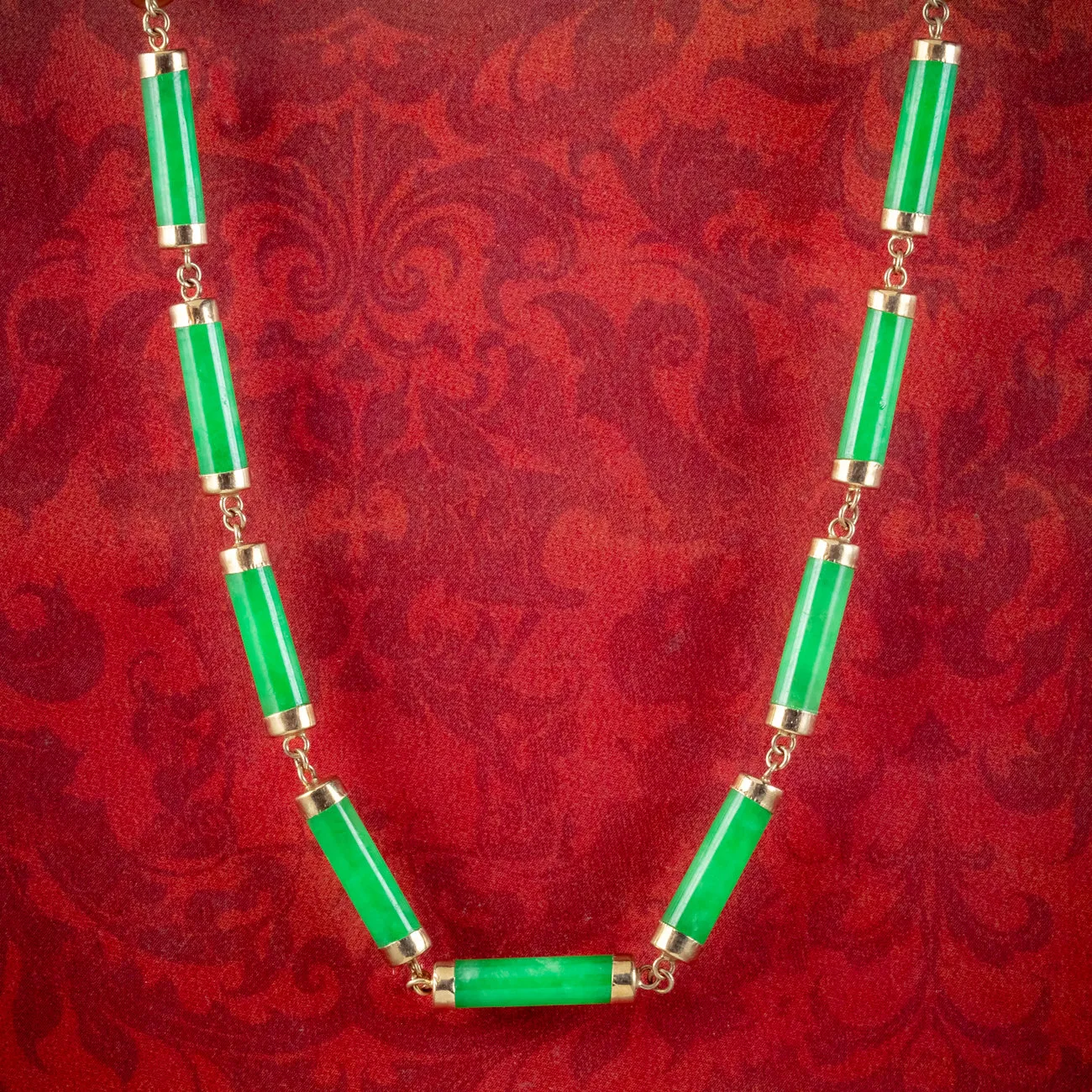 Art Deco Style Jade Collar Necklace 9ct Gold