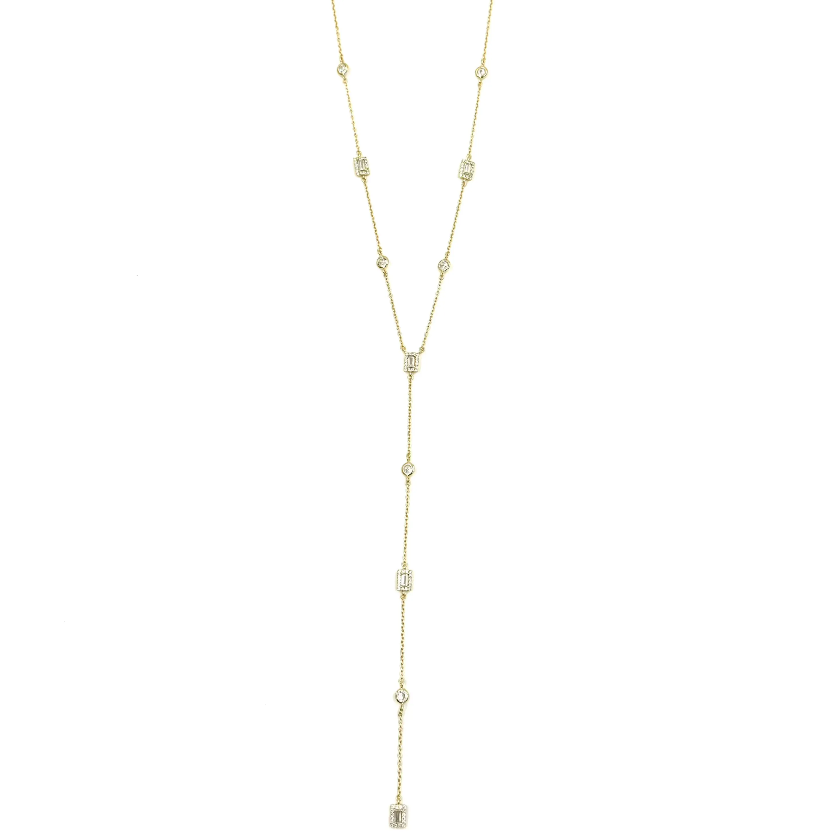 Ashley Gold Sterling Silver Gold Plated CZ Emerald And Round Cut CZ Lariat Necklace