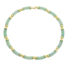 Asian Style Pendant Necklace with Black Onyx & Green Jade 14K Gold Plated 16 Inch