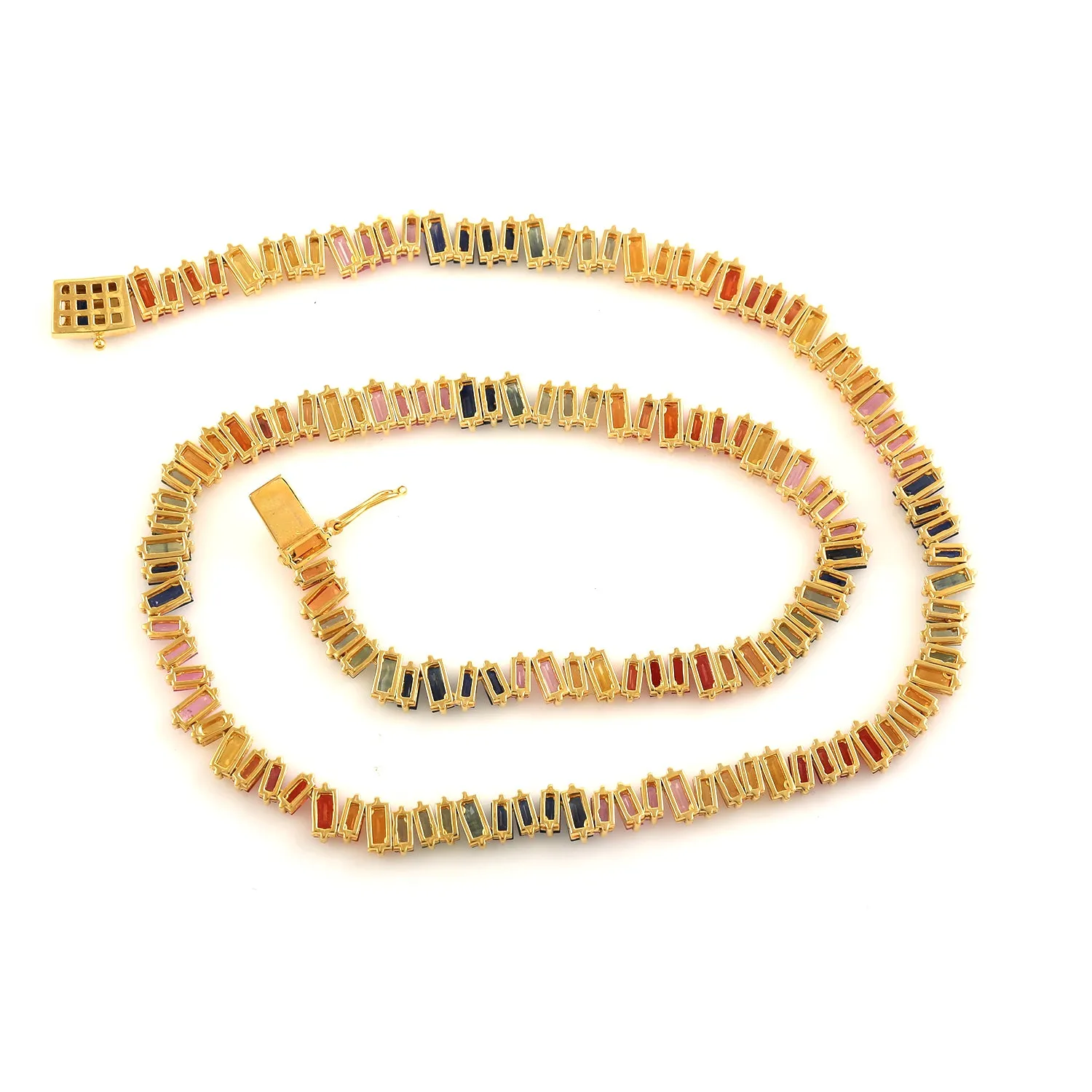 Baguette Multicolor Sapphire Beautiful 18k Yellow Gold Princess Necklace