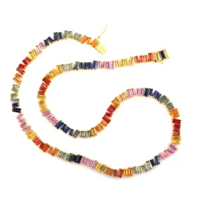 Baguette Multicolor Sapphire Beautiful 18k Yellow Gold Princess Necklace