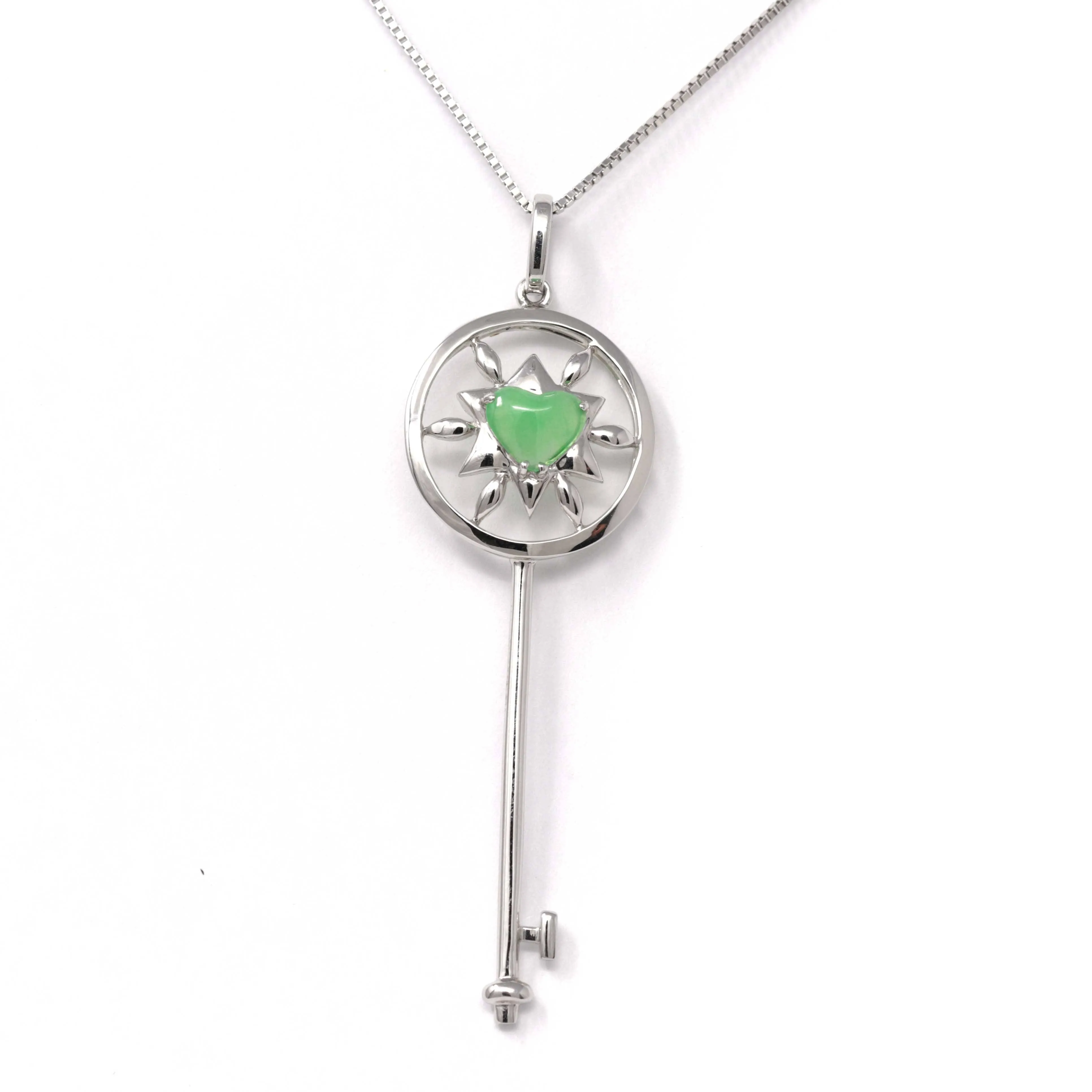 Baikalla™ "Jadeite Key" 18k White Gold Jadeite jade Key Pendant Necklace
