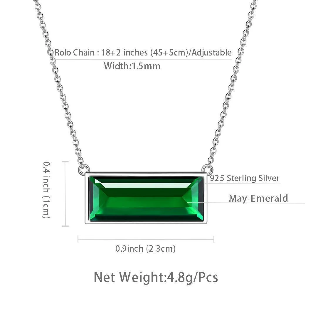Bar Birthstone May Emerald Necklace Women Girls Jewelry Birthday Gift Sterling Silver