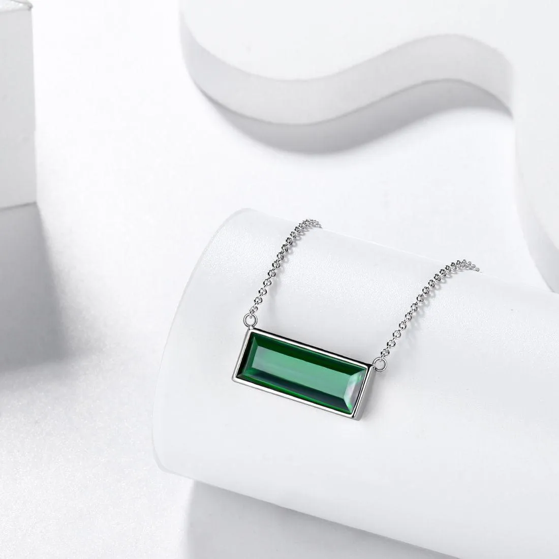 Bar Birthstone May Emerald Necklace Women Girls Jewelry Birthday Gift Sterling Silver