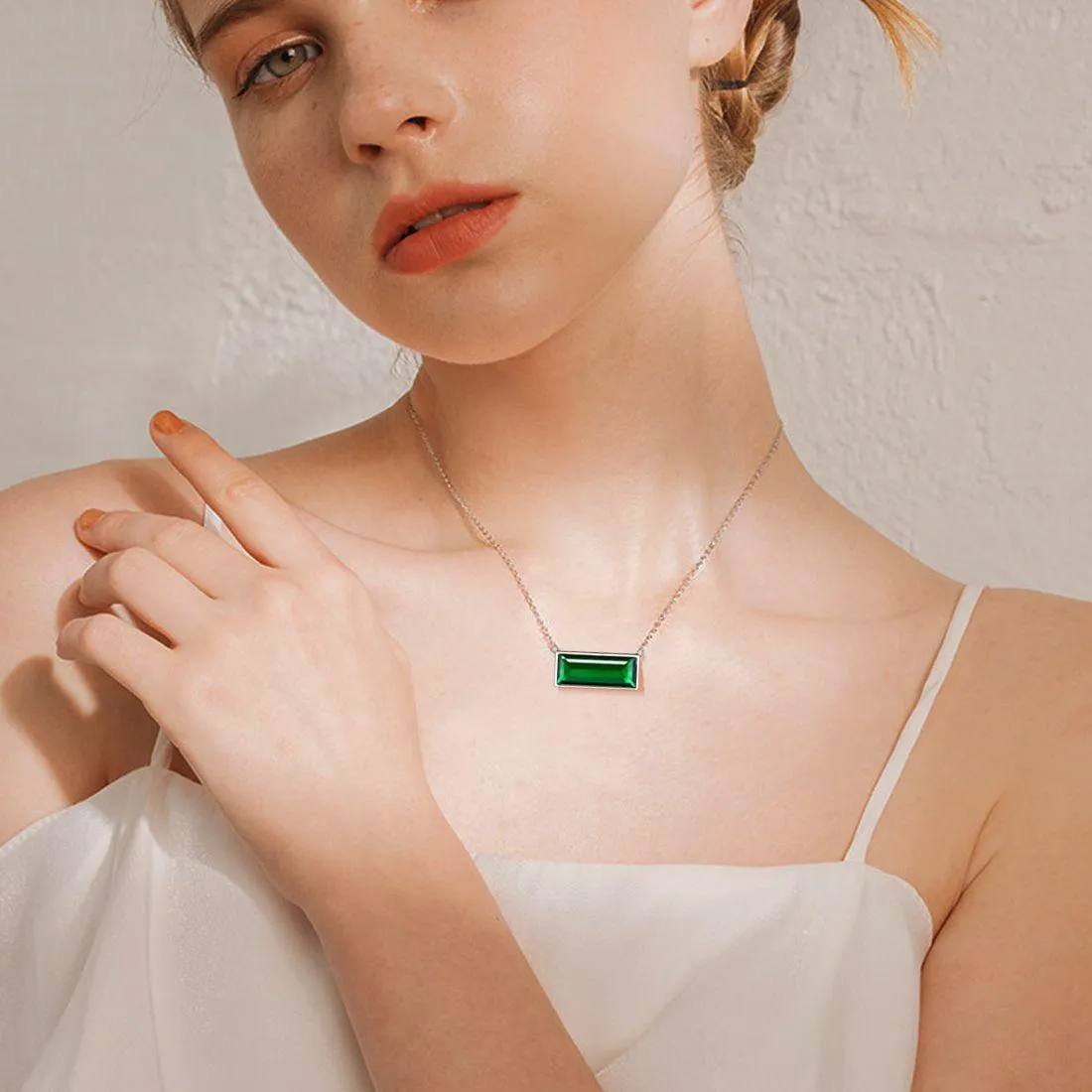 Bar Birthstone May Emerald Necklace Women Girls Jewelry Birthday Gift Sterling Silver