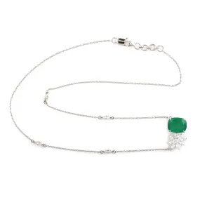 Beautiful Prong Set Emerald Daisy Rose Cut Diamond 18k White Gold Choker Chain Necklace