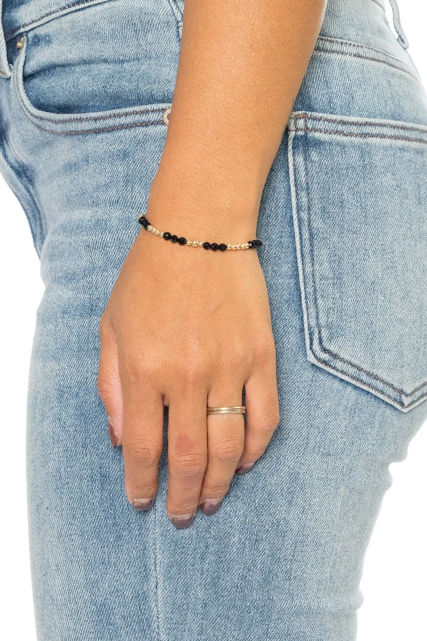 Black Agate Faceted Gemstone Pattern Bracelet
