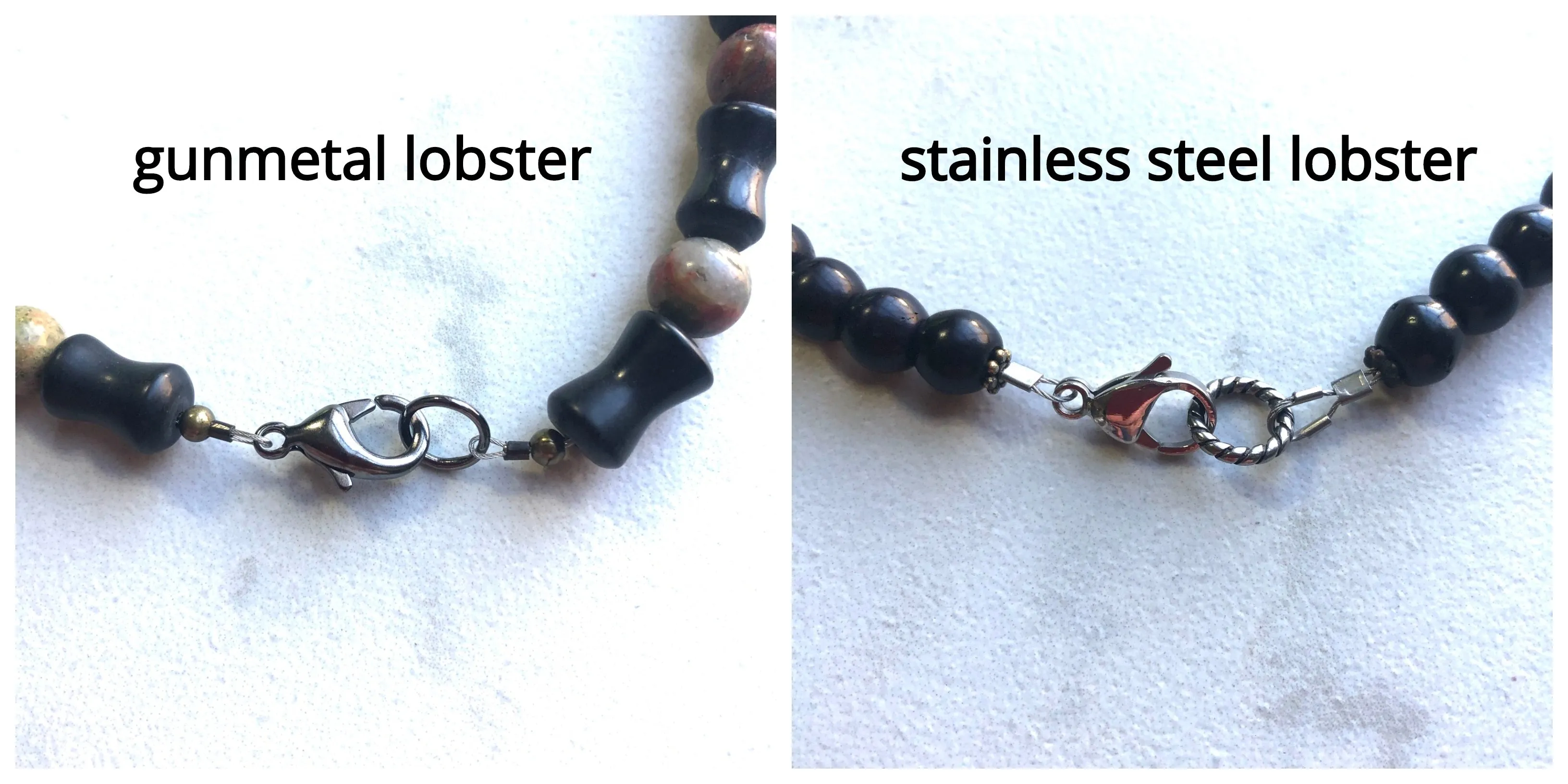 Black Gray Mens Beaded Jade Hematite Thin Necklace - Collins
